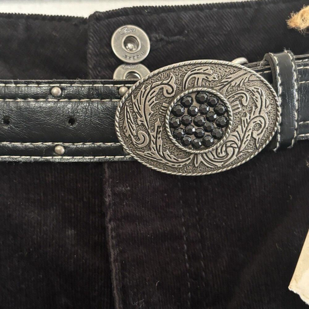 Riders Copper Corduroy Midi Skirt Sz 13 (Jrs Black Belted Western Rodeo Cowgirl - Picture 4 of 9